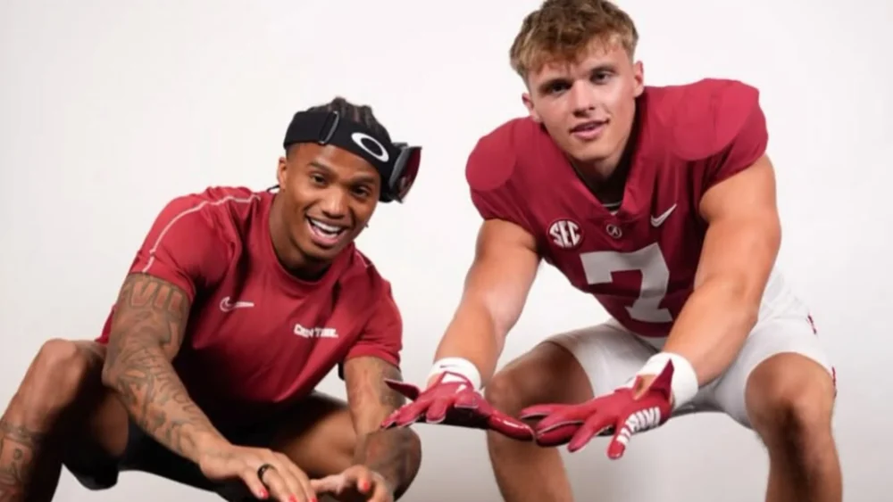 Current Alabama wide receiver Ryan Williams with tight end target Mack Sutter on his official visit.
