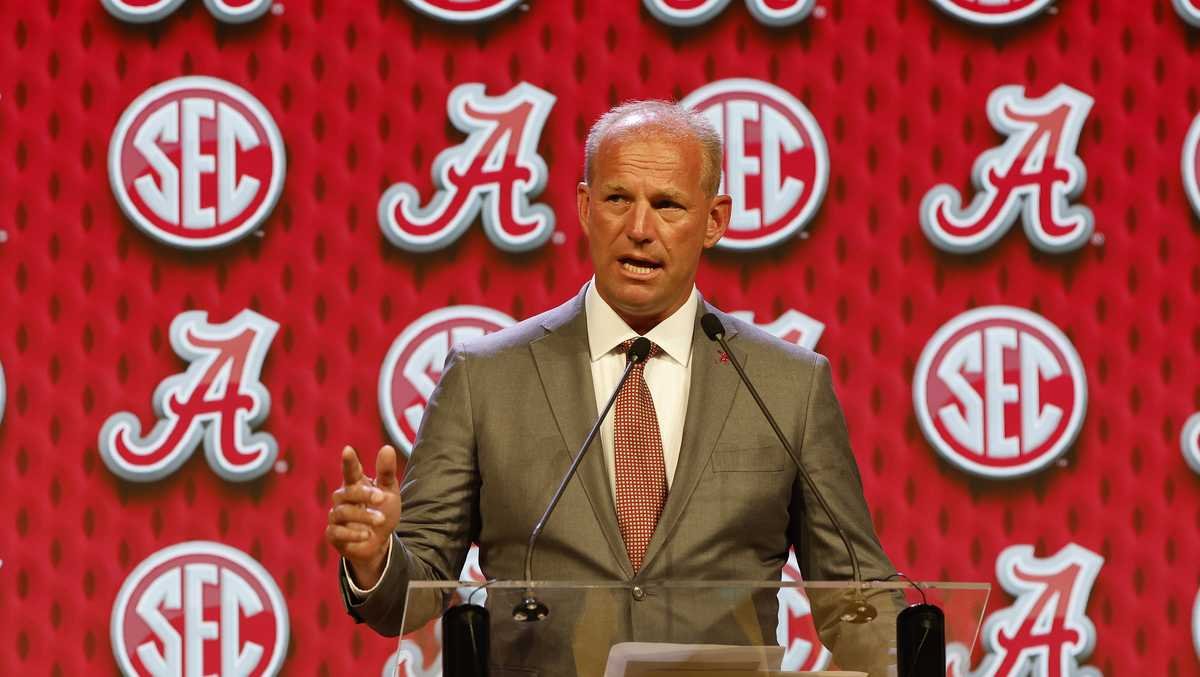 Alabama coach Kalen DeBoer at 2024 SEC Media Days